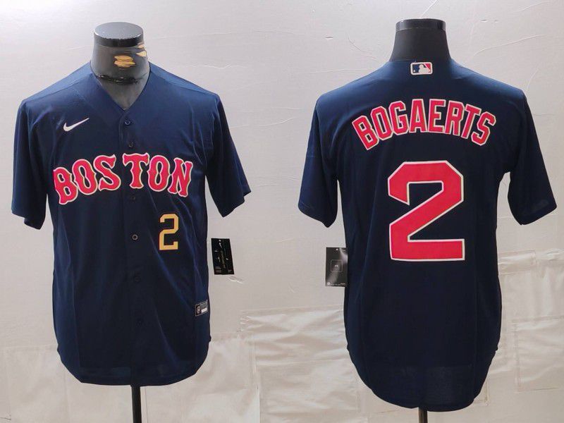 Men Boston Red Sox #2 Bogaerts Blue Game 2024 Nike MLB Jersey style 2